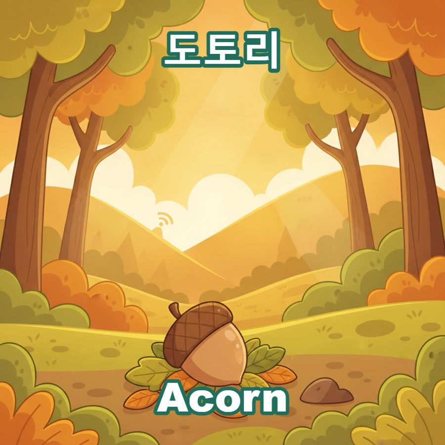 AI-generated illustration titled 'Acorn', a forest scene