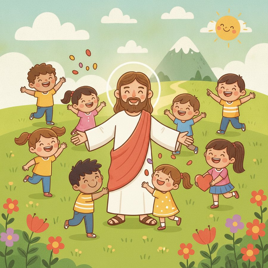 AI-generated illustration of Deuteronomy 6:5 (신명기 6장 5절), a simple warm scene about loving God with all your heart