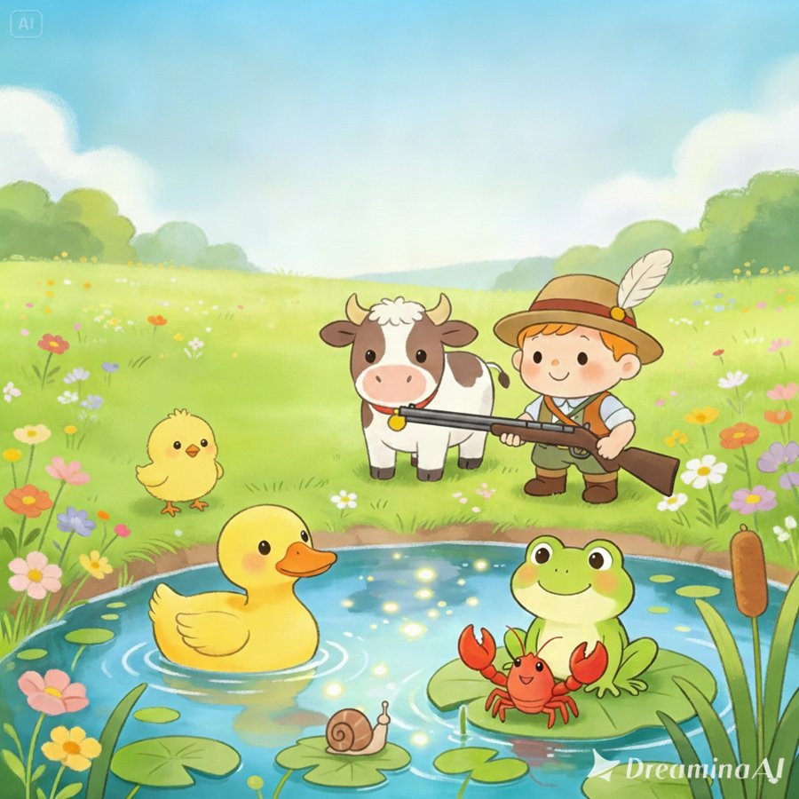 AI-generated illustration titled &lsquo;Little Zoo&rsquo; (작은동물원), a bright children&rsquo;s song cover